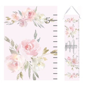 Modern Pink Floral Growth Chart - Personalized Watercolor Height Chart