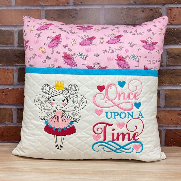 Princess reading pillow with pocket - Pink and Teal design