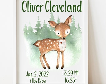 Personalized Woodland Animals Birth Statistics Wall Art