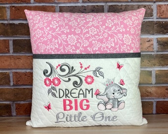 Elephant reading pillow with pocket - grey and pink design- Dream Big Little One