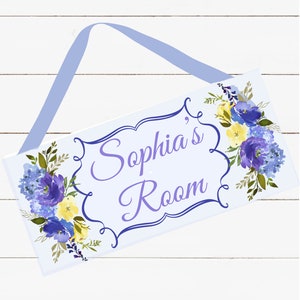 Personalized Name Sign - Girl Design - Navy and Yellow Floral