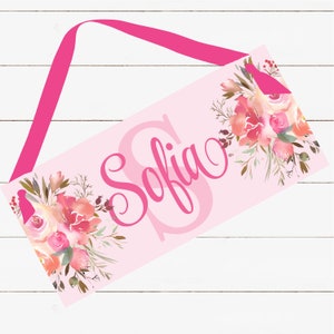 Personalized Name Sign - Girl Design - Blush Pink Floral Design