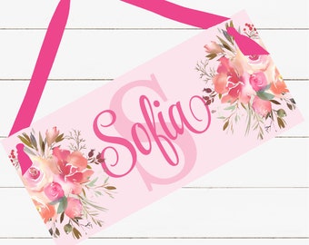 Personalized Name Sign - Girl Design - Blush Pink Floral Design