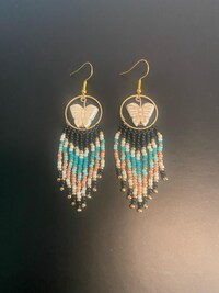 Butterfly Spirit Beaded Fringe Earrings – Handcrafted with Earthy Tones & Gold Accents