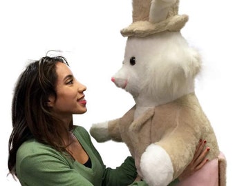 American Made Giant Stuffed Bunny Rabbit Wearing Tuxedo 4 Feet Tall Pink Pants Big Plush Rabbit