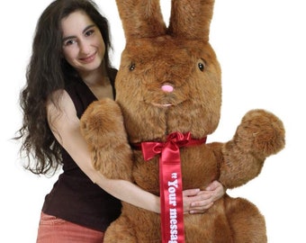 Personalized Giant Stuffed Brown Bunny 42 Inch Soft American Made Plush Rabbit Made in USA America