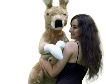 American Made Big Stuffed Kangaroo 42 Inches Tall With Baby in Pouch Made in the USA America