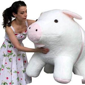 American Made Giant Stuffed Pig 40 Inch Soft White with Pink Accents 3 Feet Wide Made in USA