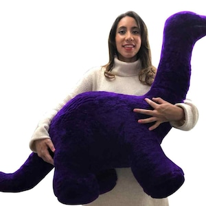 American Made Giant Stuffed Purple Dinosaur Soft Plush Brontosaurus 48 inches wide 30 inches tall Made in the USA