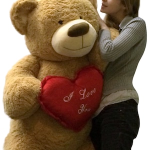 Giant 'I LOVE YOU' Teddy Bear - 5 Feet Tall Huggable Plush With Heart Pillow | Valentine's Day Gift