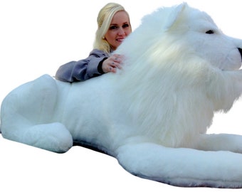 American Made Giant Stuffed White Lion 48 Inches Soft Made in USA America