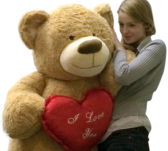 I Love You Giant Teddy Bear Foot Soft Tan 60 Inch, Holds Heart