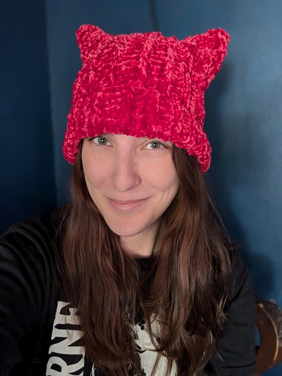 Crochet Velvet Cat Ear Beanie | Handmade Hat | Cat Lover  display picture 3
