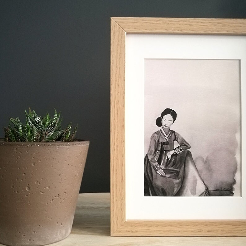 Affichette Hanbok Illustration Asie Traditionnelle Carte Corée Du Sud