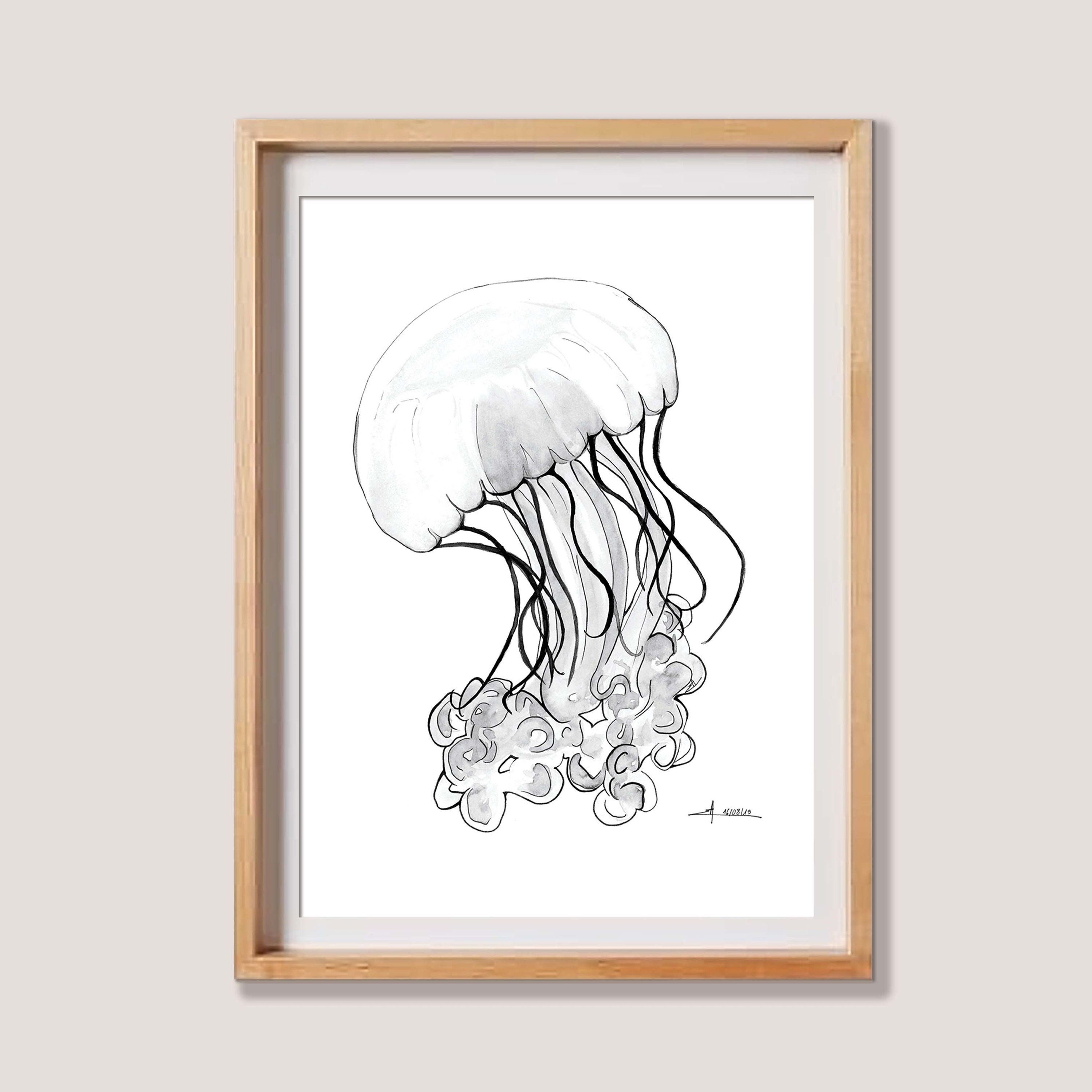 Affiche Méduse Décoration Marine Noir et Blanc