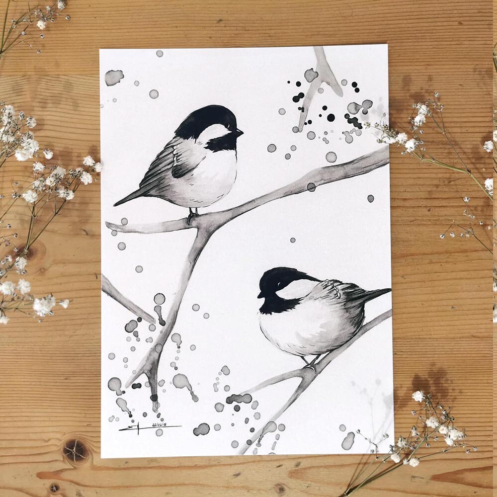 Affichette Oiseau Mésange Art Mural Affiche Imprimée