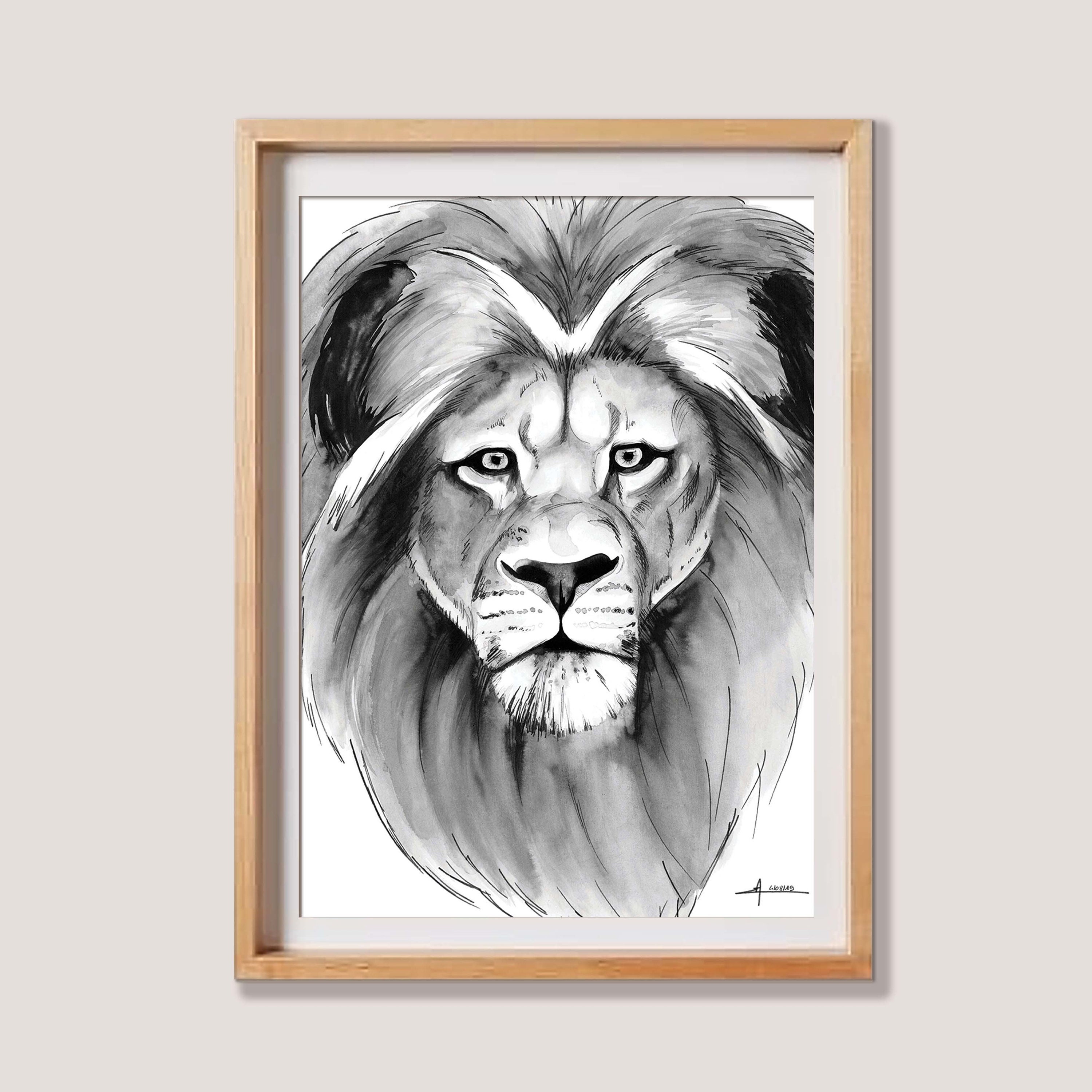 Affiche Murale Lion Décoration Jungle Noir et Blanc