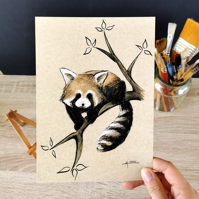 Affichette Murale Panda Roux Marron Animal Mignon Décoration à Encadrer