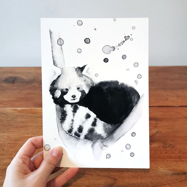 Affichette Panda Roux Illustration Animal Mignon Décoration Affiche Oriental