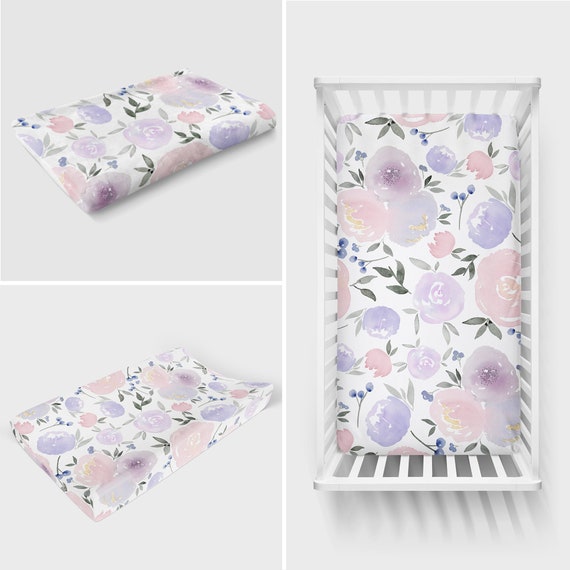 Purple Nursery Decor Set Baby Bedding Bundle Floral Etsy