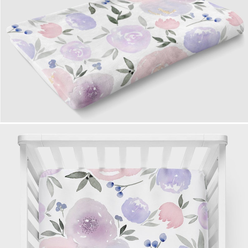 Purple Nursery Decor Set Baby Bedding Bundle Floral Print Etsy