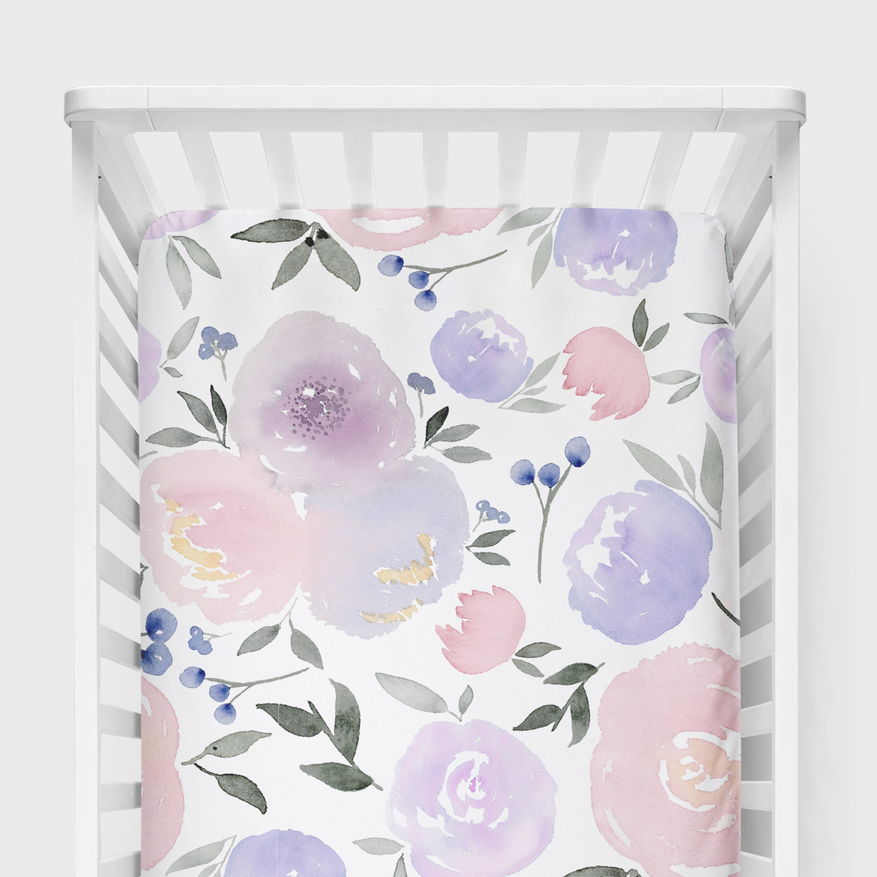 Purple Nursery Decor Set Baby Bedding Bundle Floral Etsy