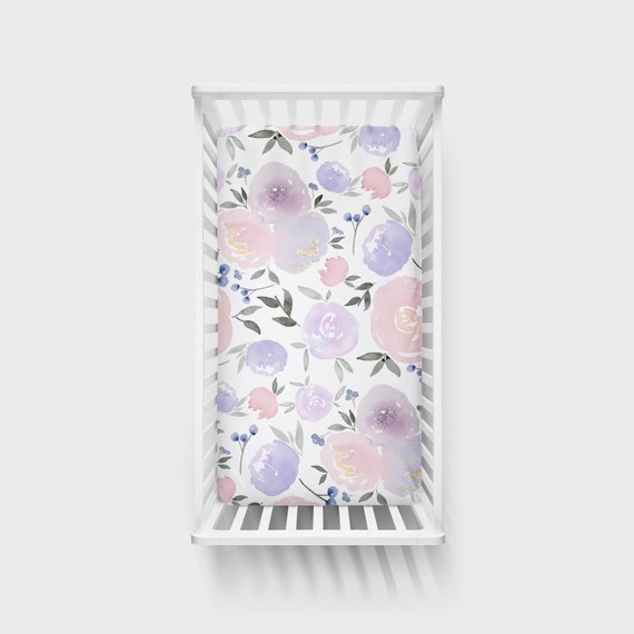 purple floral crib sheet