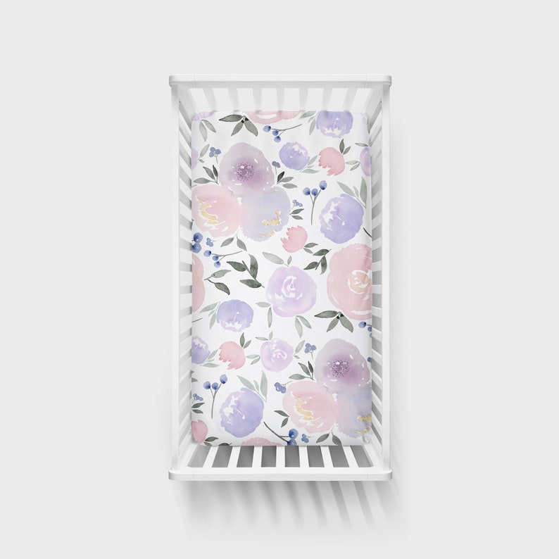 Purple Floral Crib Sheet Crib Bedding Girl Baby Crib Sheets Etsy