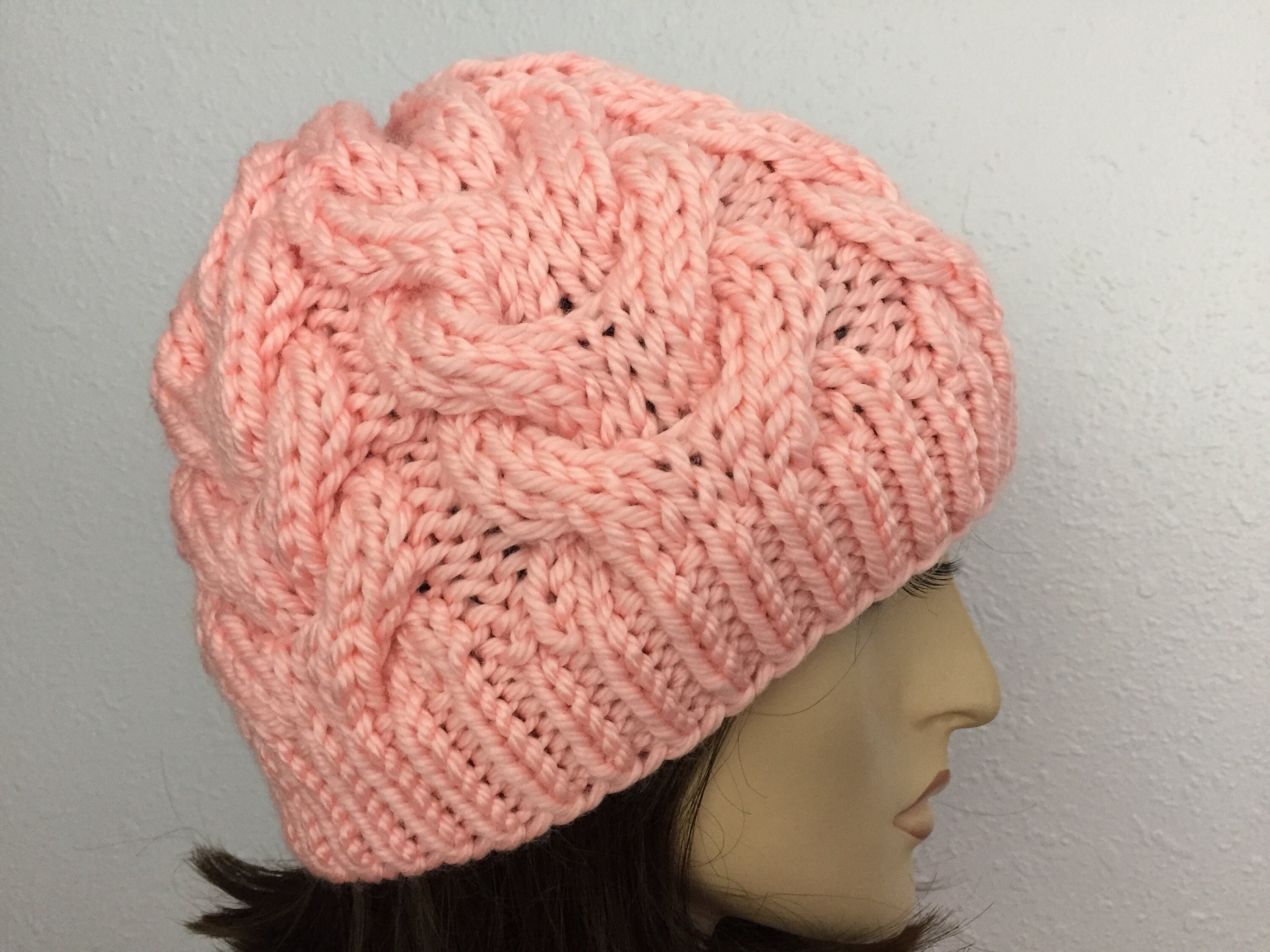Women\'s Slouchy Light Pink Beanie Winter Warm Chunky Skull Cable Knit Hat Cap Women Slouchy Knit Hat Winter Warm Fleece Lined Beanie Hat  main image 4