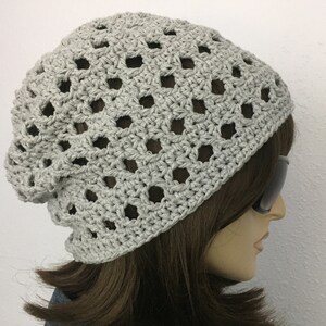 Women Crochet Summer Hat Women Summer Slouchy Beanie in Silver Gray Cotton Yarn Women Spring Hat