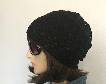 Gorro de verano de crochet para mujer Gorro holgado de verano para mujer en algodón negro Gorro de primavera para mujer Moda de verano