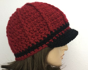 Women Crochet Hat with Visor Women Fall Hat Women Winter Hat Women Baseball Hat Teen Hat Brimmed Beanie Hat