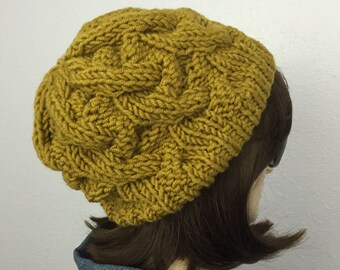 Women Chunky Knit Hat Mustard Slouchy Beanie Womens 