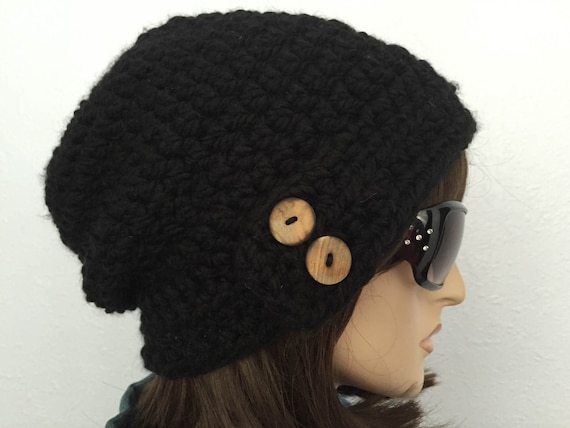 Womens Crochet Hat Women Chunky Slouchy Beanie in Black With  display picture 3