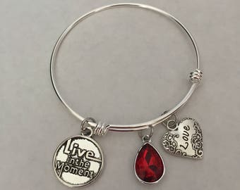 Bangle Bracelet, Live in the Moment Bracelet, Love Bracelet, Valentine Gift, Gift for her