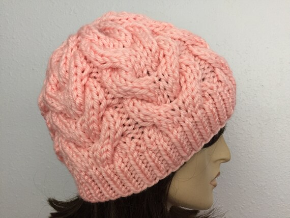 Women Chunky Knit Hat Women Slouchy Cable Beanie Women Pink  display picture 1