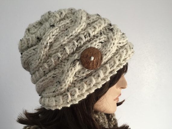 Women Knit Hat Cream Cable Hat With Button Winter Women Hat  display picture 1