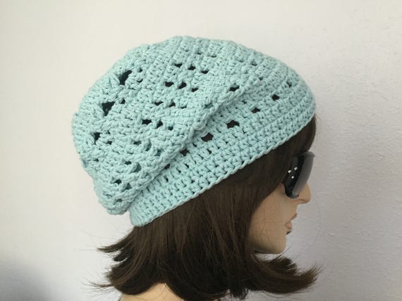 Women\'s Crochet Knitted Style Beanie Slouchy Hat Light Blue Crochet Slouchy Beanie: Women main image 3