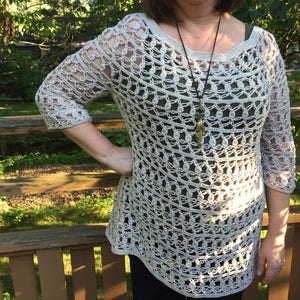 Women summer top, women loose knit summer clothing, women blouse, women beige summer tunic