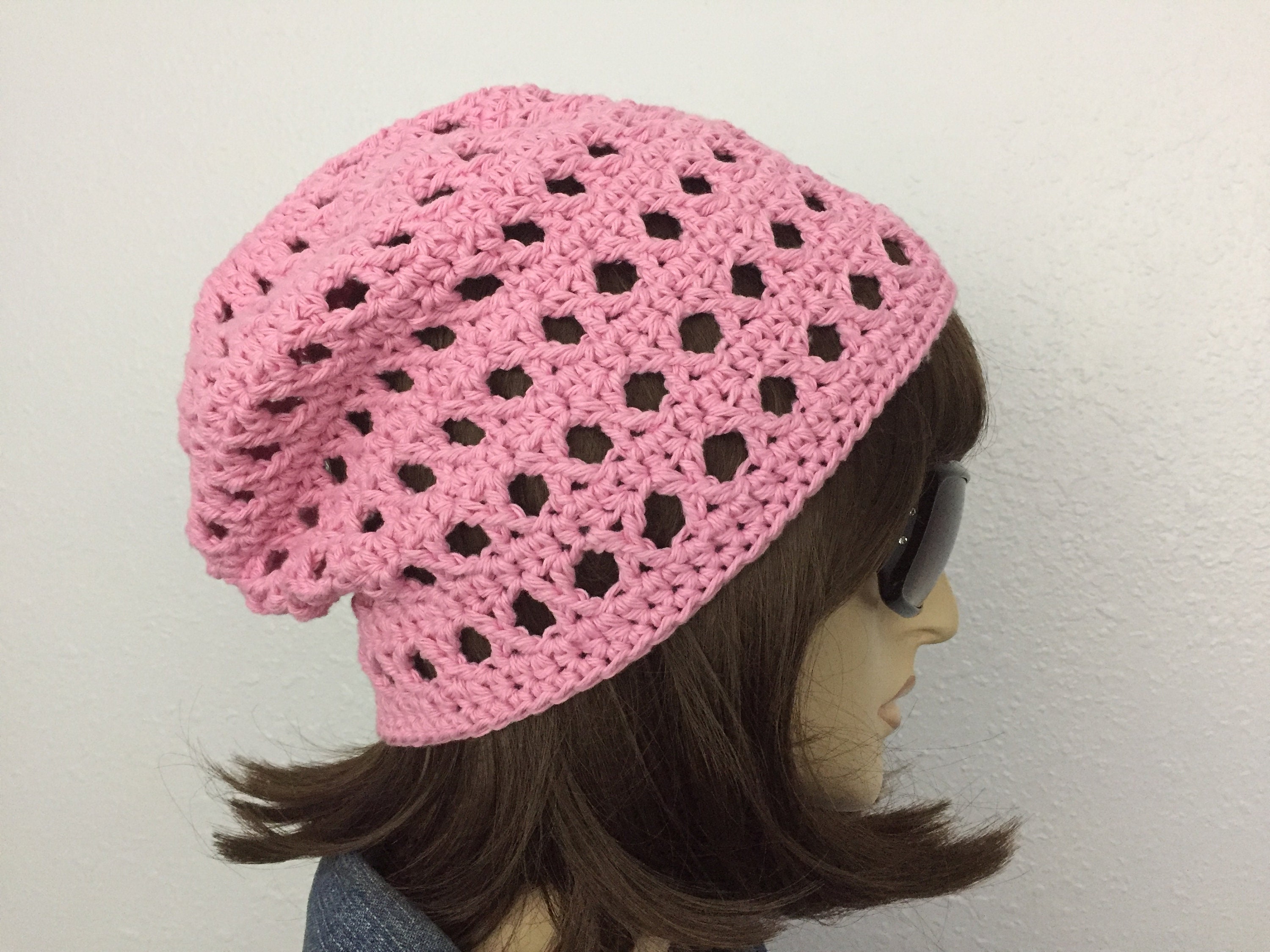 Women\'s Crochet Knitted Style Beanie Slouchy Hat Pink Rosebud Beanie: Free Crochet Slouchy Beanie Pattern | The  main image 3