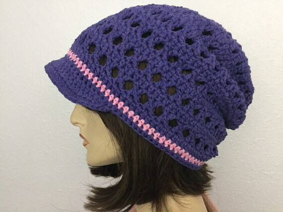 Women\'s Crochet Knitted Style Beanie Slouchy Hat Lavender Tebe Slouch Hat knitting pattern by Woolly Wormhead main image 2