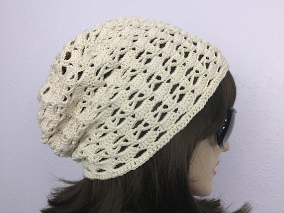 Women Crochet Summer Hat Women Summer Slouchy Beanie in off  display picture 3