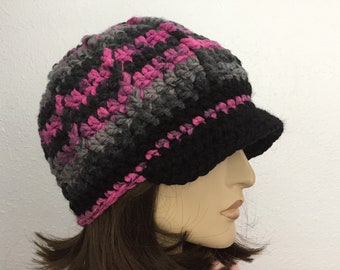 Women Crochet Hat with Visor Women Fall Hat Women Winter Hat Women Baseball Hat Teen Hat Brimmed Beanie Hat