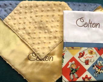 Set of Personalized Burp Cloth and Personalized Lovie