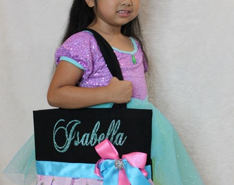 FREE SHIPPING /Ballerina bag/ personalized dance bag/ princess bag/ disney tote bag/black tutu bag with gliiter name/ bababowtique by teresa