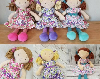 Personalised Rag Doll, Handmade, Embroidered, Toddler Baby Gift, 1st Birthday, Christening, Birth, Flower Girl, Cloth Doll, Custom Dolly