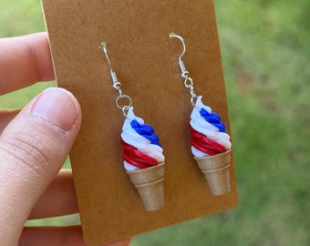 Pendientes de cono de helado rojo, blanco y azul – Joyería patriótica de verano