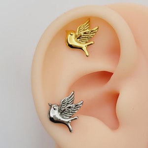 20G/18G/16G Feather Bird Push Pin Labret, Threadless Flat Back Earrings, Tragus Stud, Flat Back, Helix Stud, Cartilage Nose, Halloween Gift