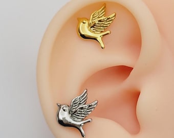 20G/18G/16G Feather Bird Push Pin Labret, Threadless Flat Back Earrings, Tragus Stud, Flat Back, Helix Stud, Cartilage Nose, Halloween Gift