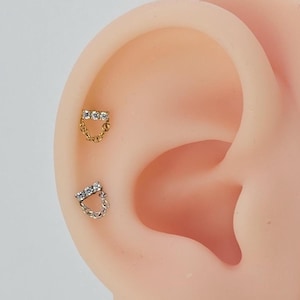 20G/18G/16G Titanium CZ Dangle Stones Stud Push Pin Labret, Threadless Flat Back Earrings, Tragus Flat Back Stud, Helix Cartilage, Nose Stud